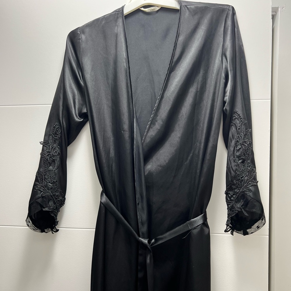 Elegant Black Robe with Embroidery Detail
